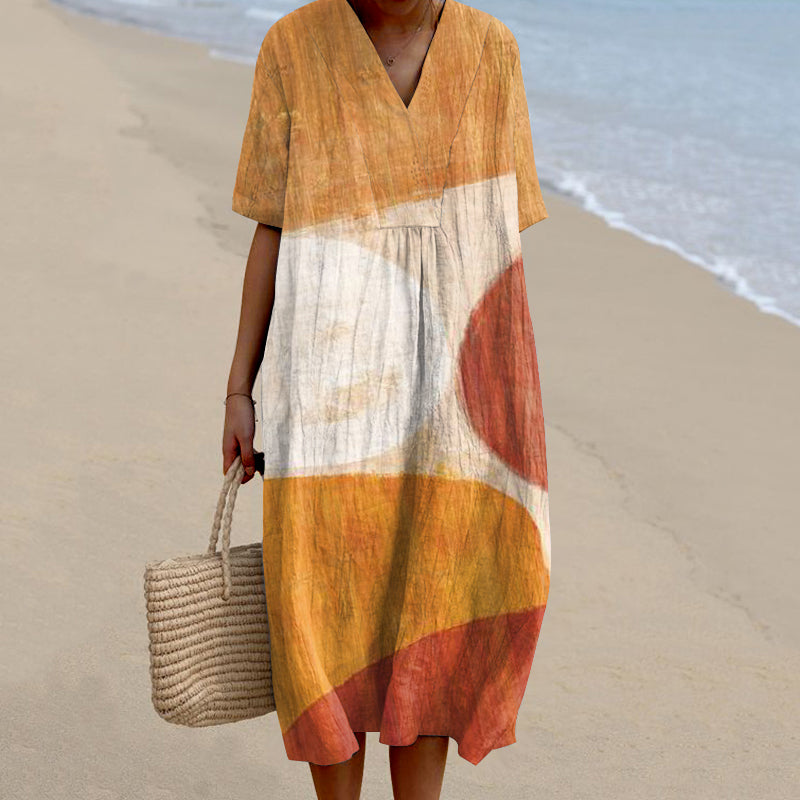 Comstylish Vintage Color Block Geometric Pattern Women'S Dress