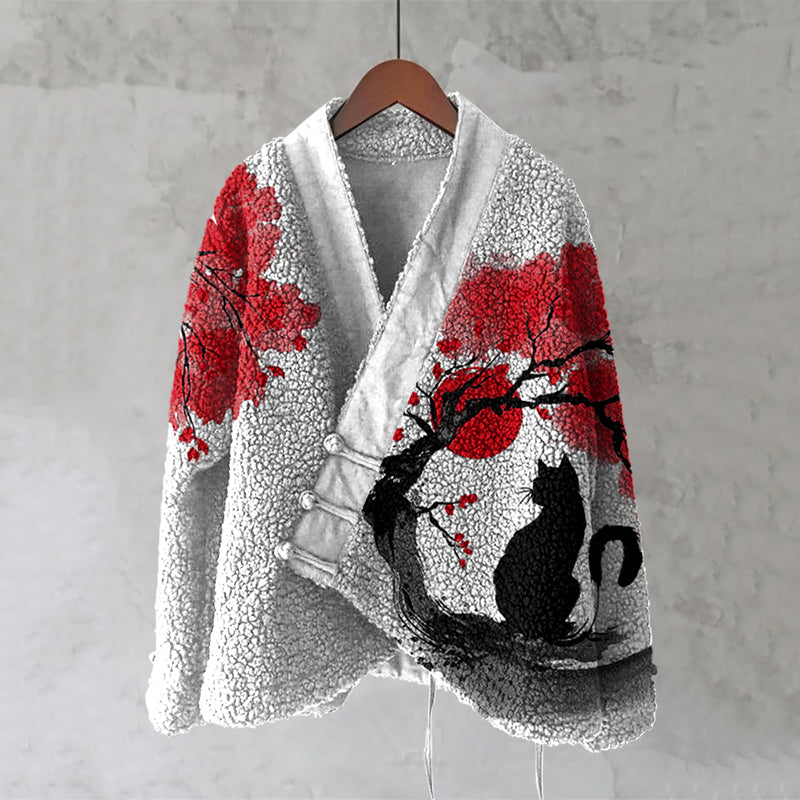 Comstylish Vintage Japanese Cat Art Design Kimono