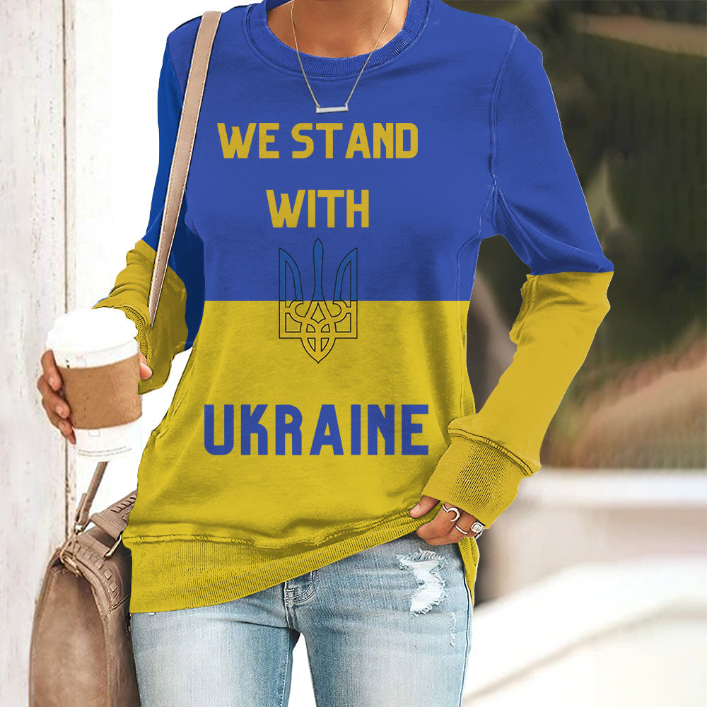 Comstylish Women's We Stand With Ukraine Crew Neck Sweatshirt