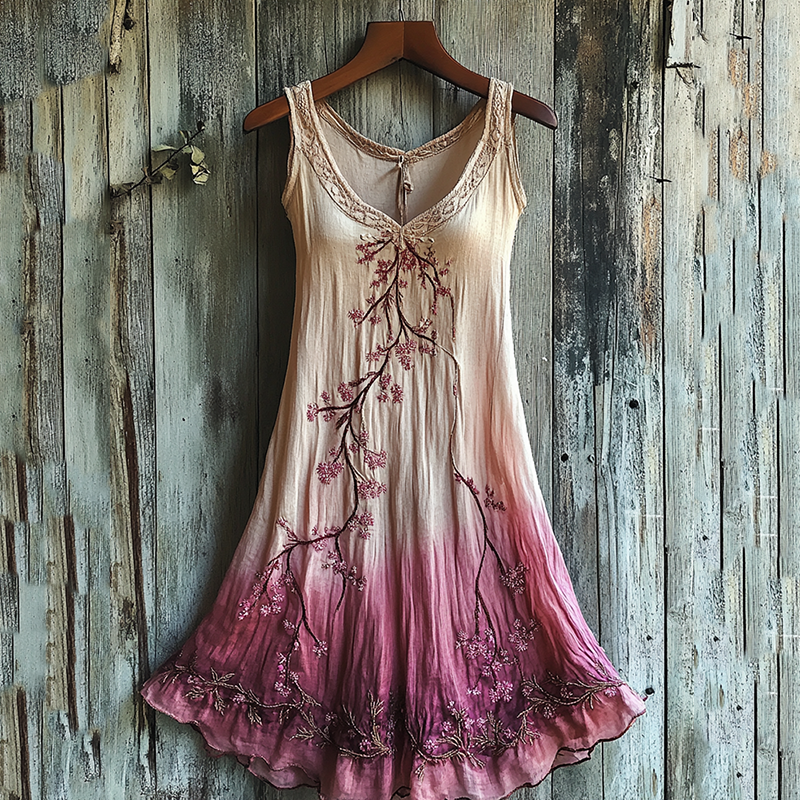 Vintage Celtic Knot With Cherry Blossoms Gradient Pattern Linen Tank Dress artswardrobe