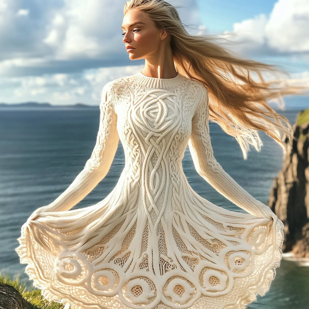 Women's Viking Cable Jacquard Chunky Knit Comfort Dress artswardrobe