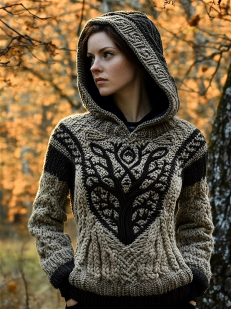 Viking Tree Of Life Tribal Celtic Cozy Chunky Hooded Sweater artswardrobe