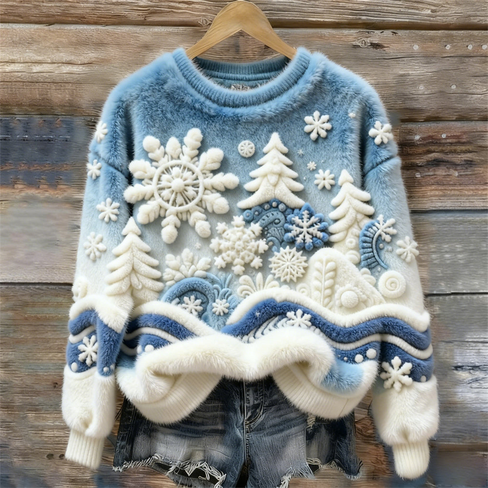 Christmas Snowflakes & Trees Art Women's Cozy Plush Sweater artswardrobe