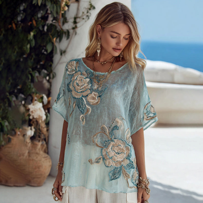 Comstylish Vintage Floral Pattern Art Linen Comfy Shirt