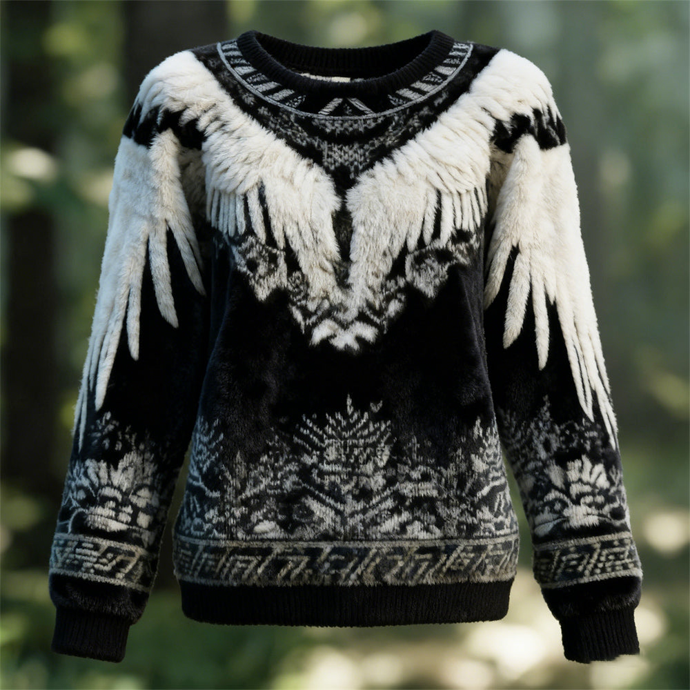 Comstylish Viking Celtic Wing Design Women's Flannel Sweater