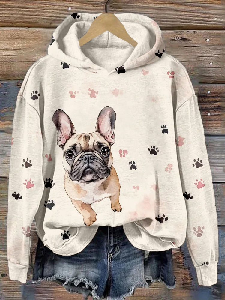 Comstylish Cute French Bulldog Paws Print Cozy Hoodie