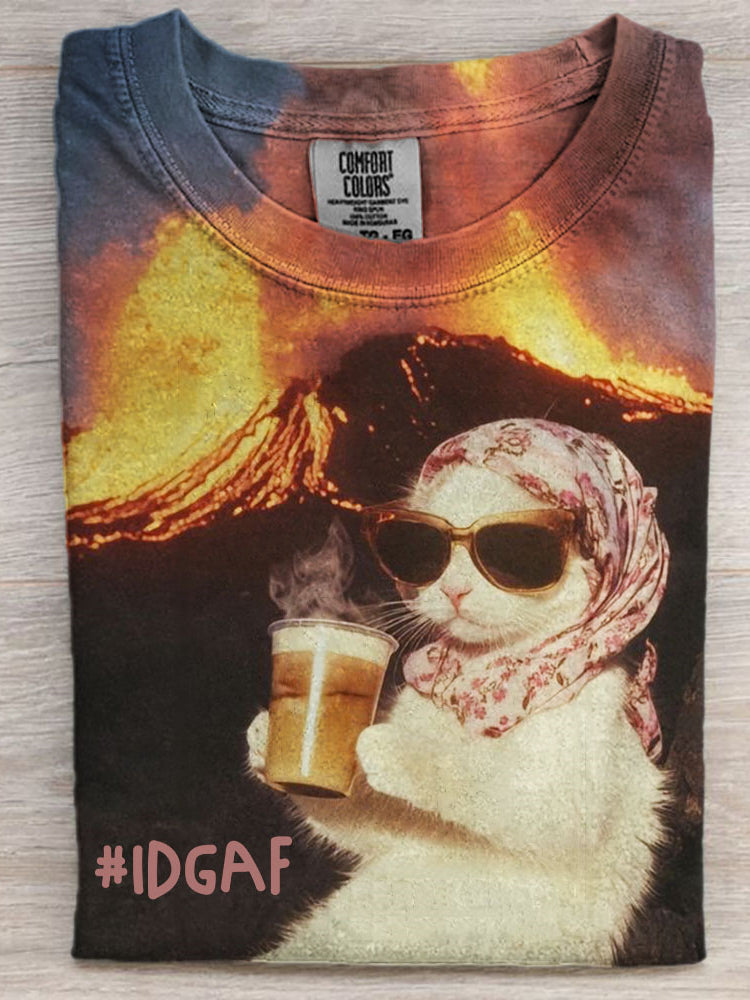 Comstylish Idgaf Funny Elegant Cat Volcanic Eruption Comfy T Shirt