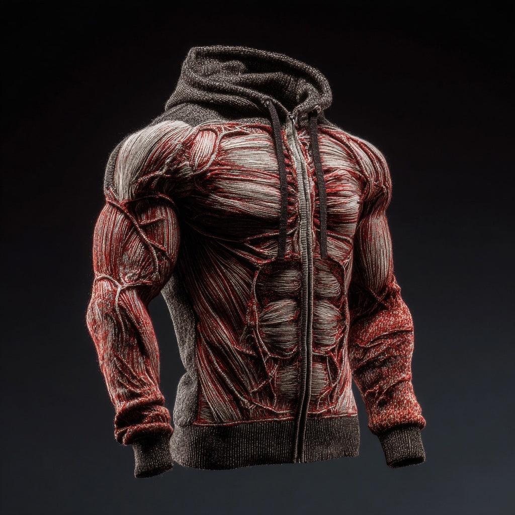 Men's Muscle Anatomy Vintage Zip Up Hooded Sweater artswardrobe