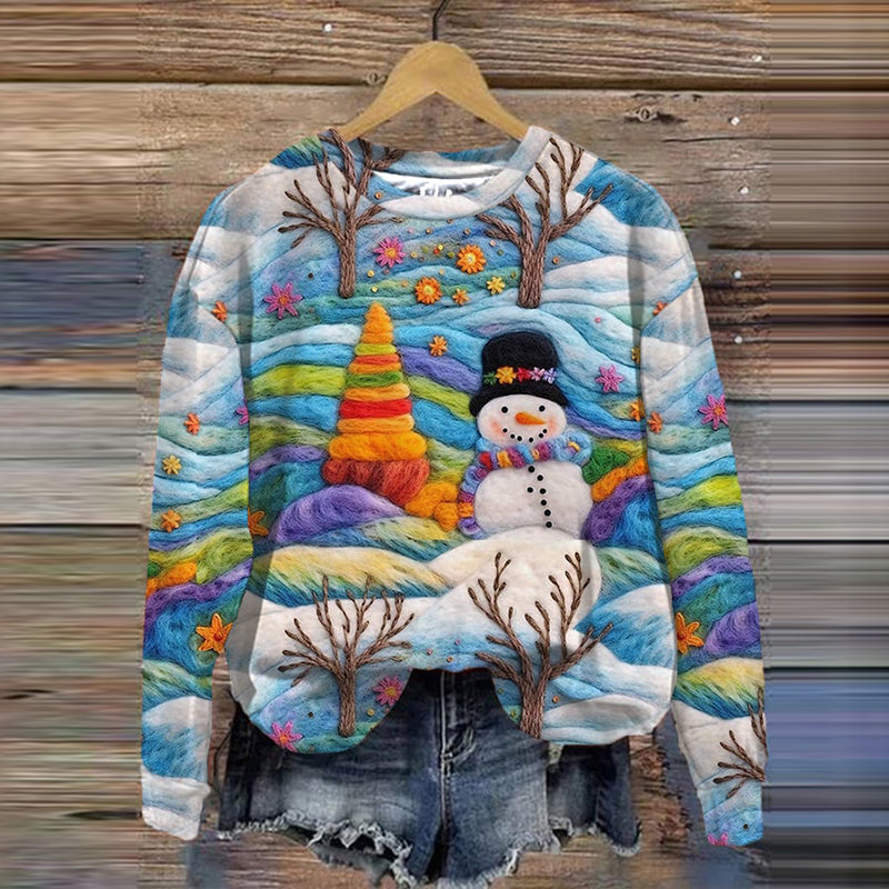 Comstylish Women's Christmas Colorful Snowman Print Sweatshirt