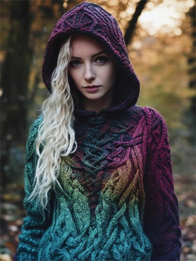 Mystical Gradient Celtic Vines Chunky Hooded Sweater artswardrobe
