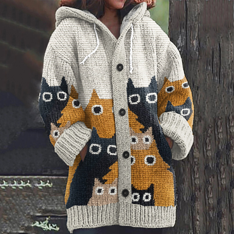 Comstylish Abstract Geometric Cats Art Pattern Cozy Cardigan Sweater