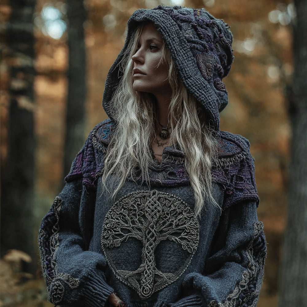 Women's Viking Tree Of Life Vintage-style Hooded Sweater artswardrobe