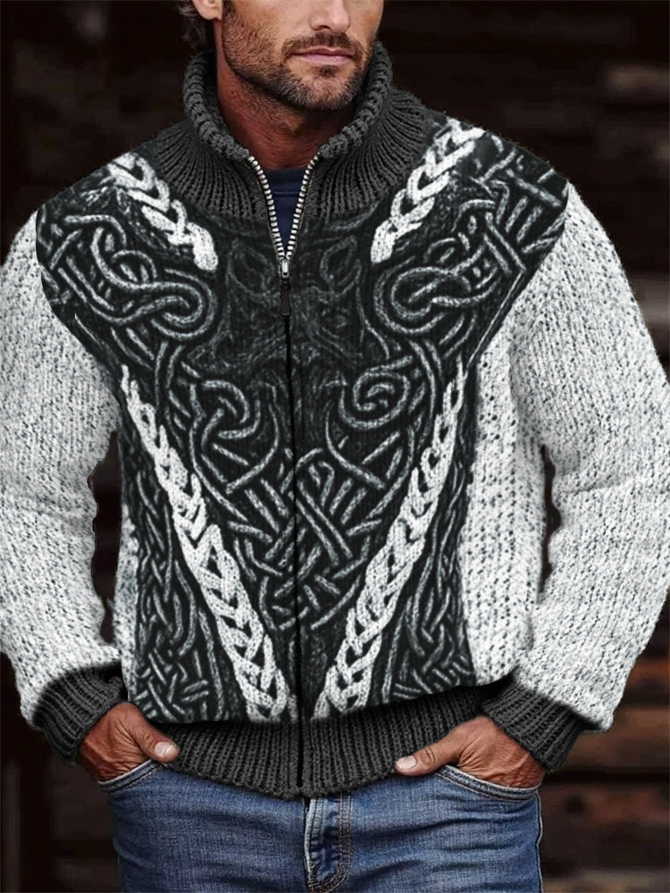 Men's Viking Wolf Inspired Celtic Chunky Full Zip Cardigan artswardrobe