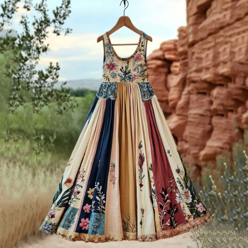 Women's Vintage Floral Art Comfy Linen Tank Dress artswardrobe