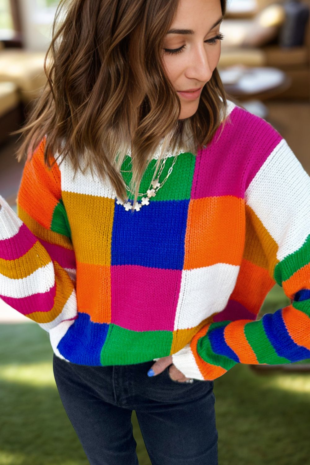 Selma® | Long sleeve sweater with a color block design