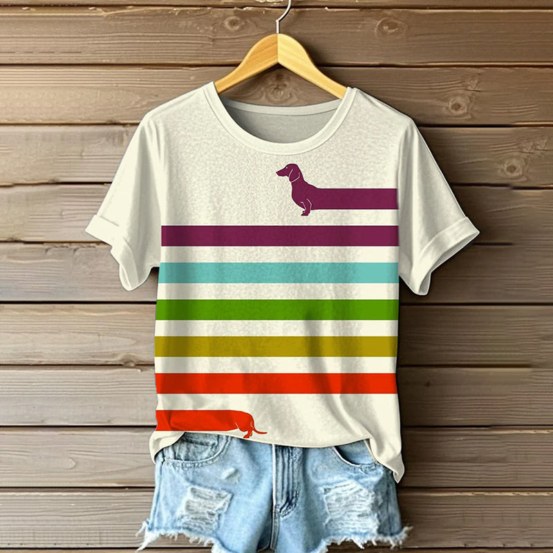 Comstylish Women's Funny Dachshund Inspired Painting Casual Linen T-shirt