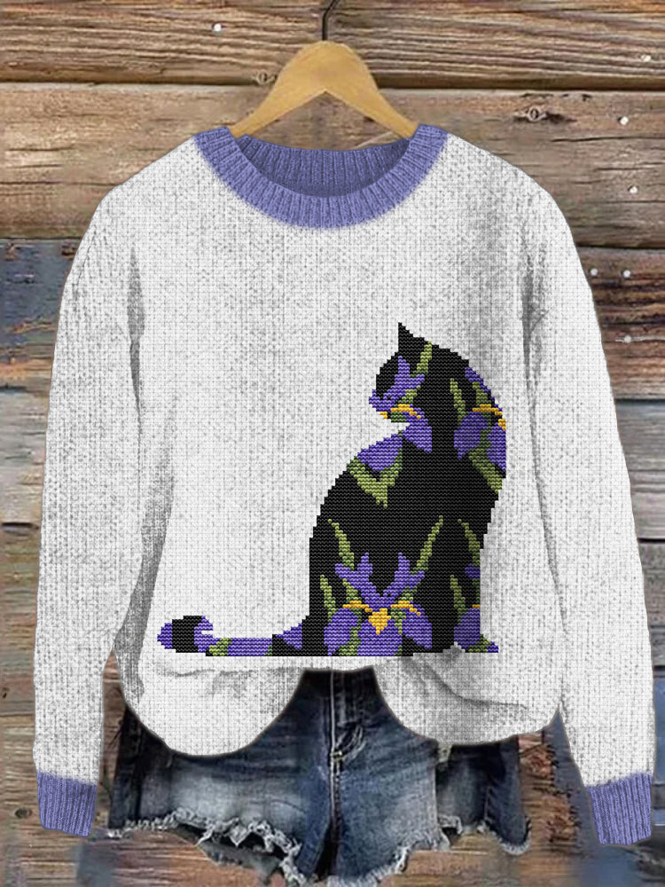 Comstylish Black Cat & Flower Women's Casual Sweater
