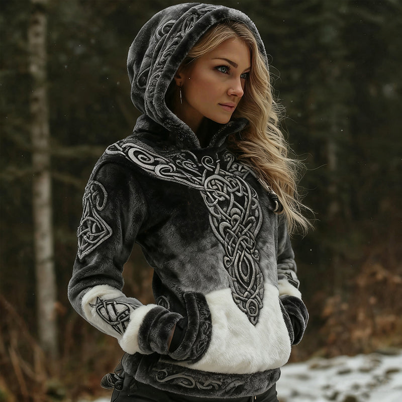 Comstylish Women's Retro Viking Celtic Knot Style Plush Hoodie