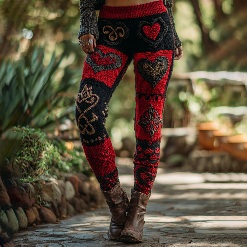 Women's Vintage Heart Patchwork Art Comfortable Leggings artswardrobe