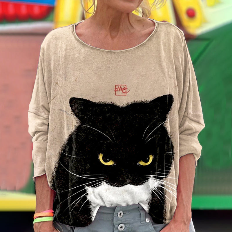 Abstract Creative Cute Lazy Mushroom Cat Painting Art T-shirt elevenforest