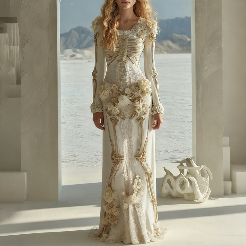 Comstylish Women's Vintage Skull Rose Comfortable Casual Maxi Dress