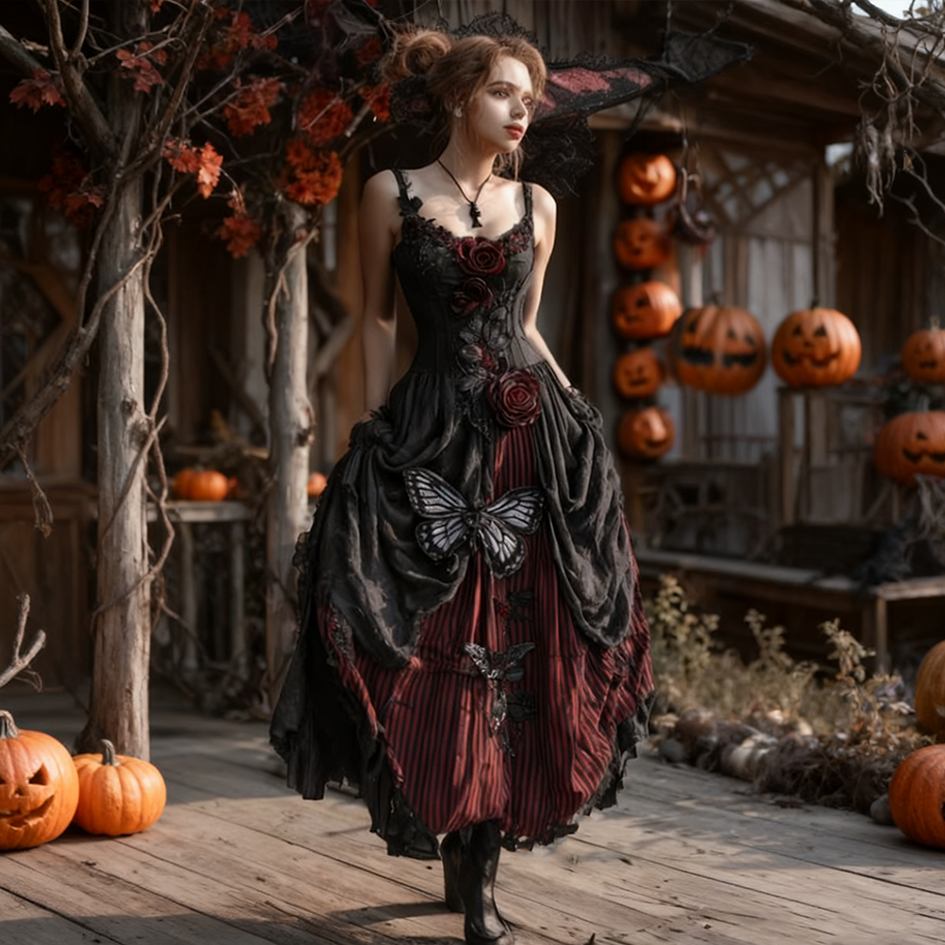 Comstylish Halloween Dark Butterfly Lady Cotton And Linen Dress