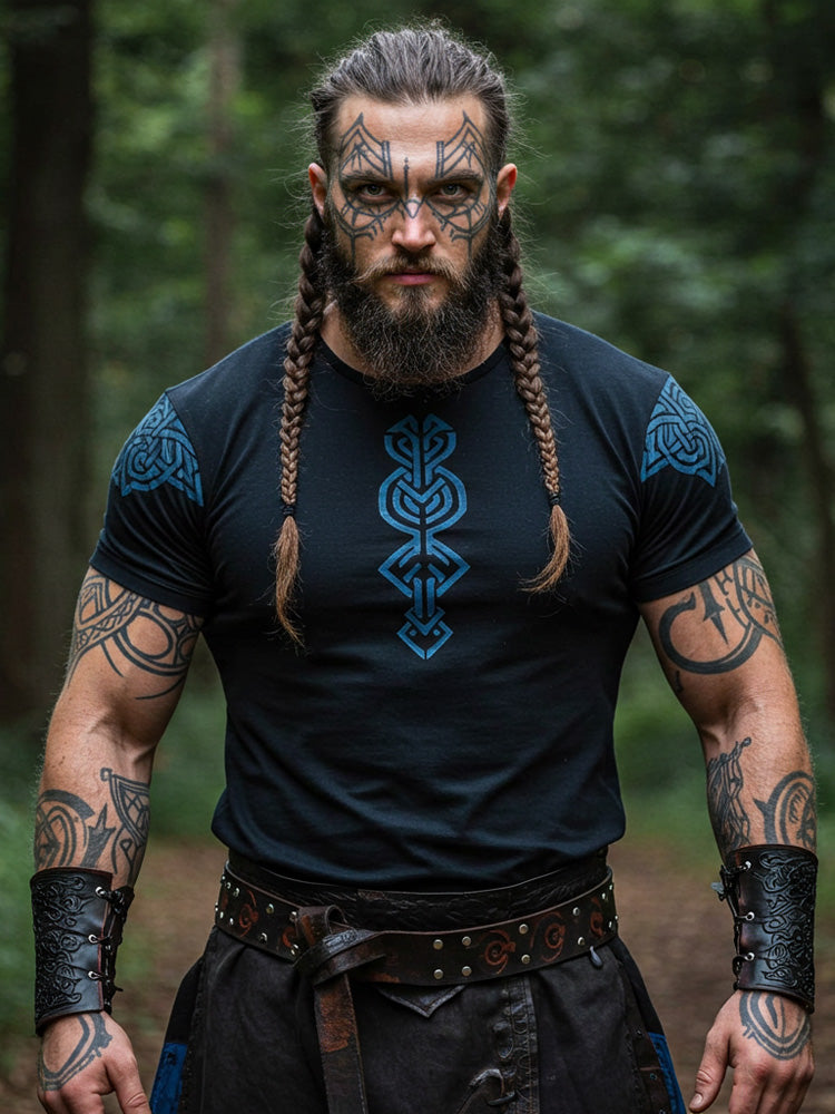 Vintage Viking Rune Print Round Neck Short Sleeve T-shirt artswardrobe