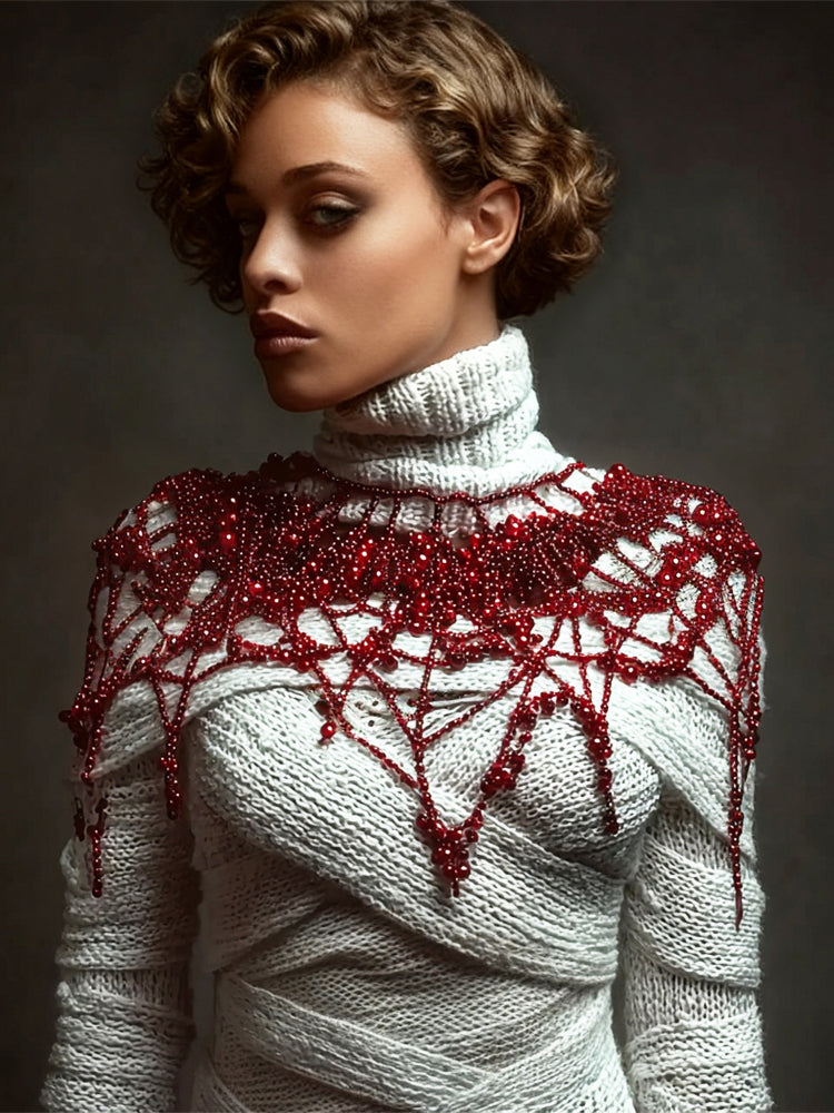Halloween Blood-red Beaded Art Women's Turtleneck Sweater artswardrobe