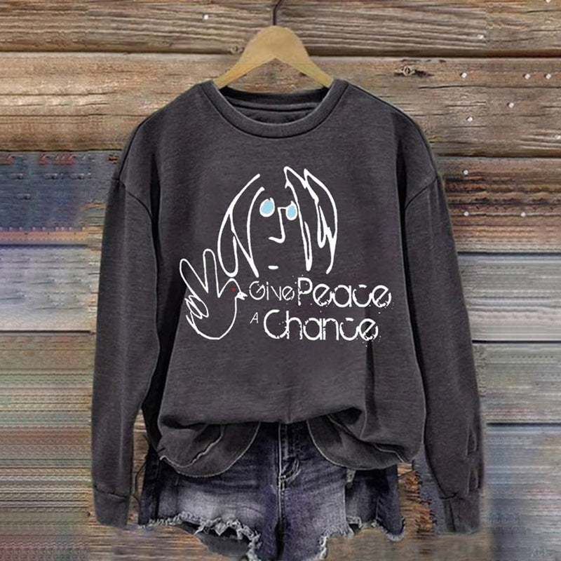 Comstylish Give Peace A Change Print Long Sleeve Sweatshirt