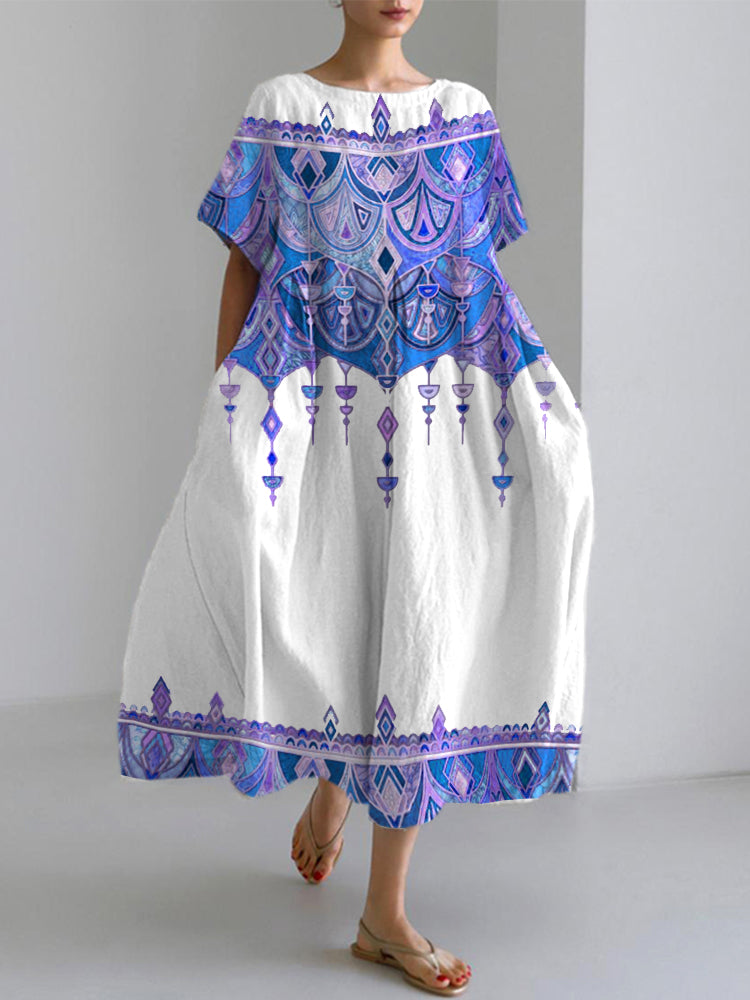 Comstylish Bohemian Holiday Style Linen Blend Dress