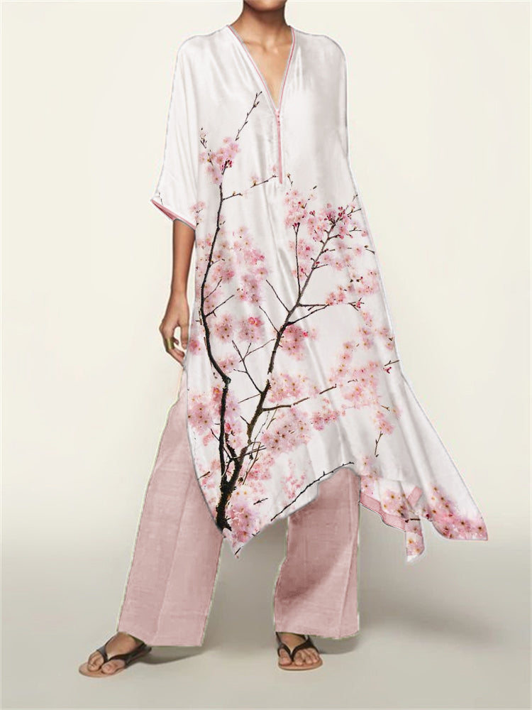 Classy Cherry Blossom Flowy Kaftan & Pants Set