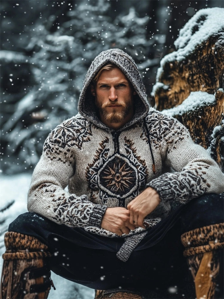 Viking Warrior Sun Totem Men's Hooded Sweater artswardrobe