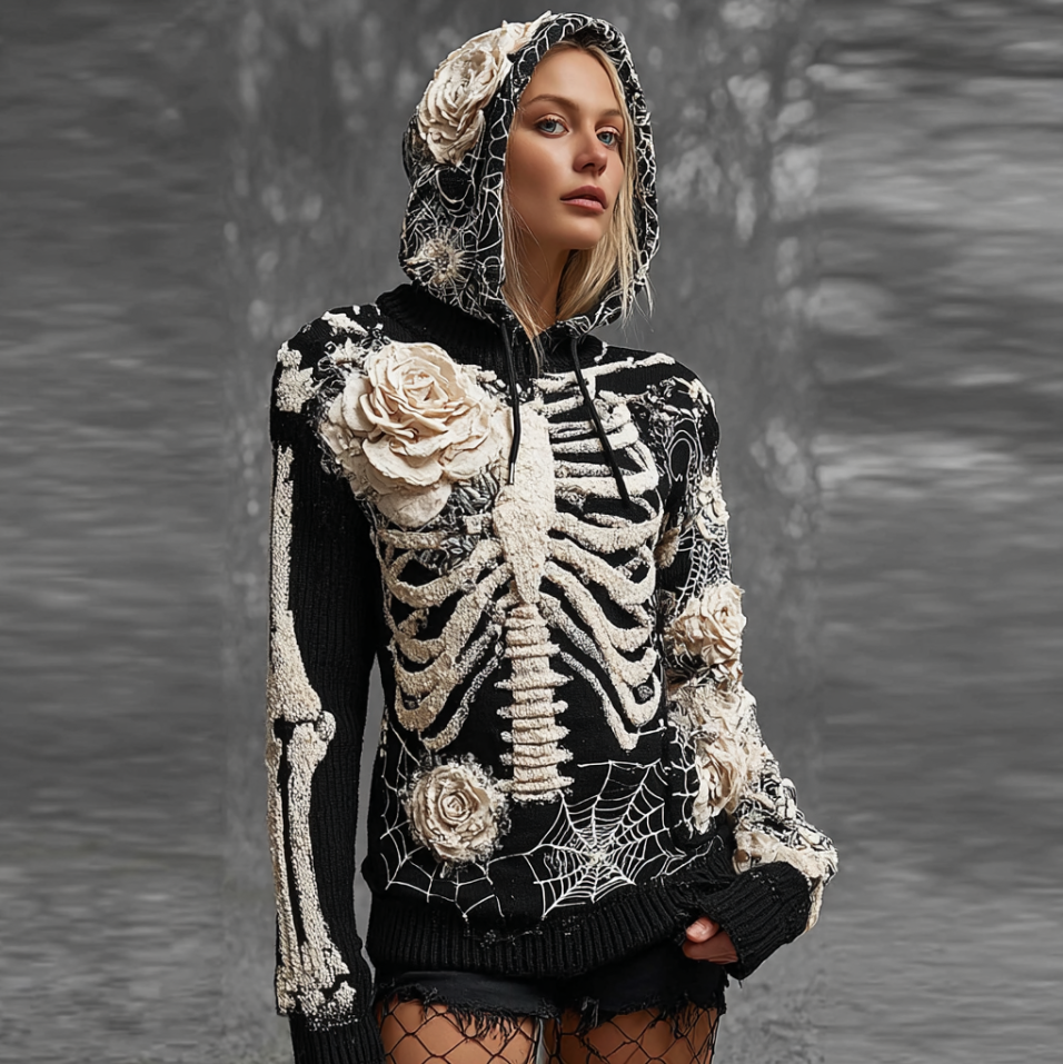 Ladies' Halloween Line Art Dark Style Knit Sweater artswardrobe