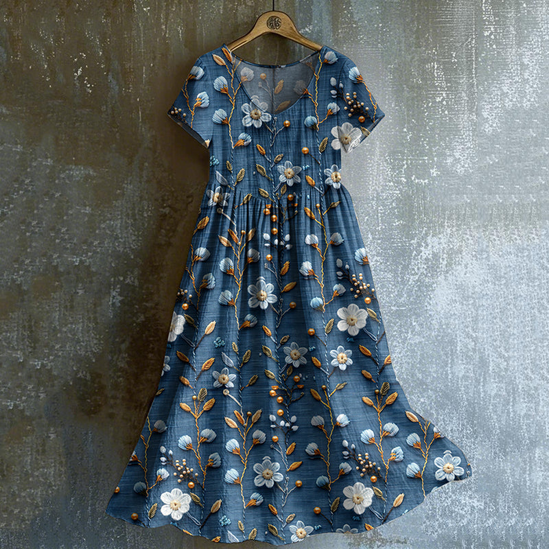 Comstylish Women's Vintage Floral Art Print Dress