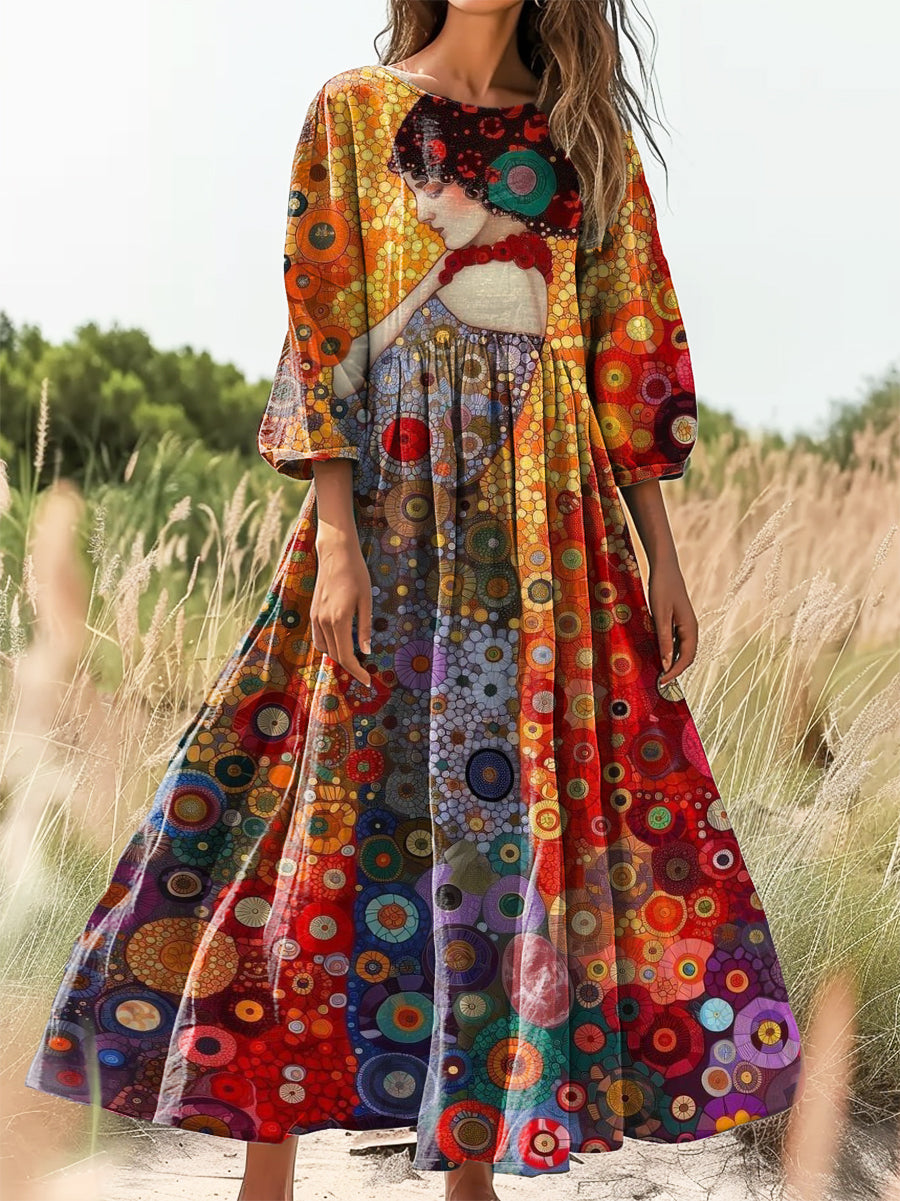 Women's Art Painting Hippie Print Round Neck Dress