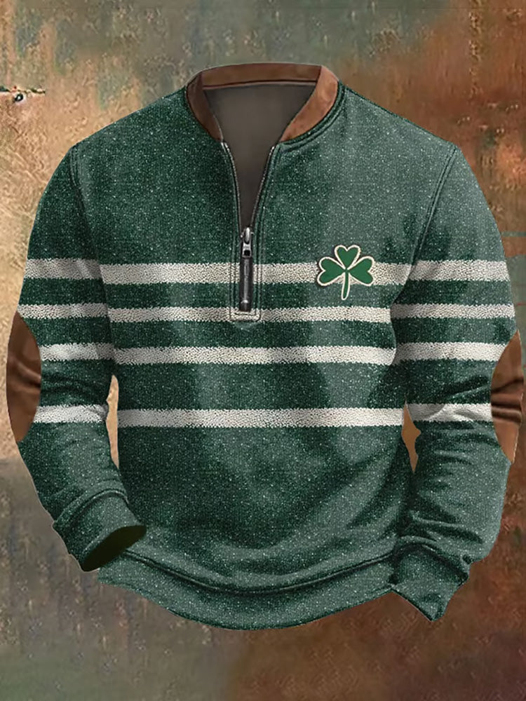 Men's St. Patrick's Day Striped Shamrock Printed Sweatshirt artswardrobe