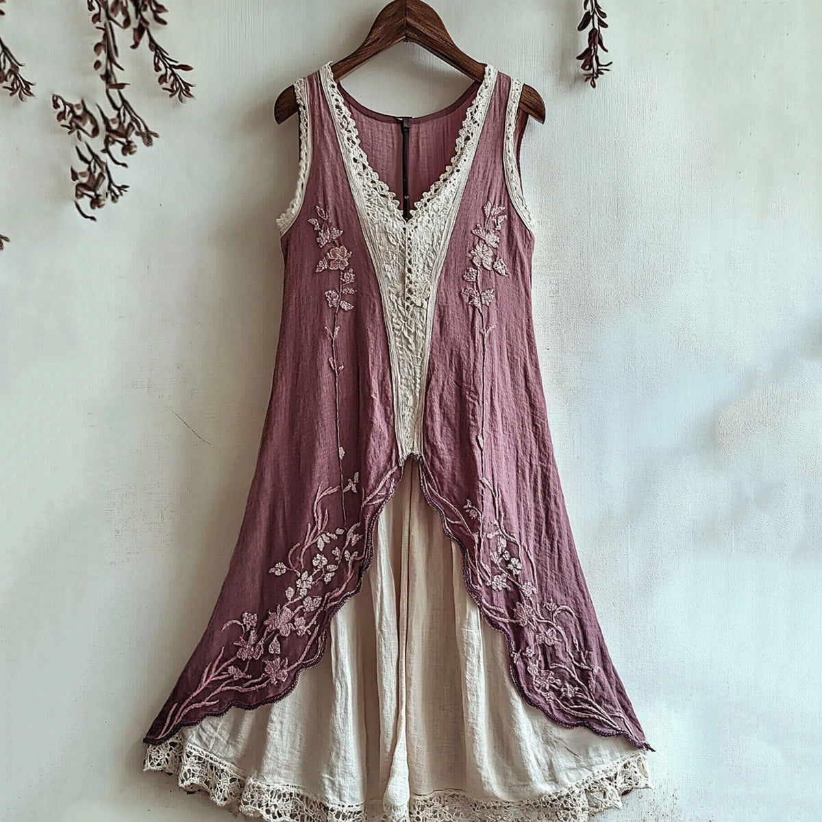 Comstylish Women's Cherry Blossom Lace Art Vintage Linen Tank Dress