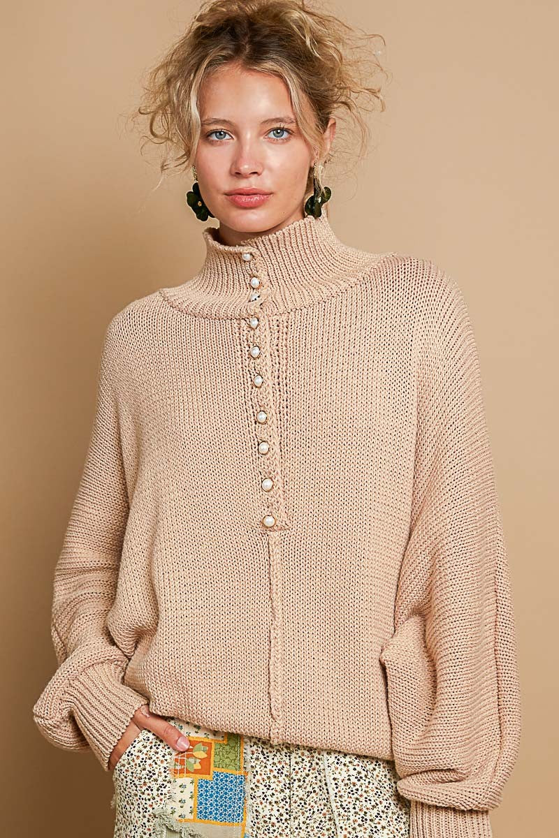 Nancy® | Turtleneck sweater with beaded detail and long sleeves