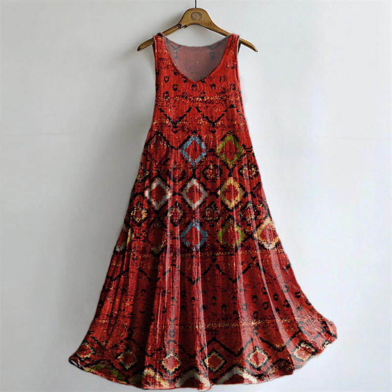 Vintage Ethnic Tattoo Pattern Art Print Round Neck Sleeveless Cotton P
