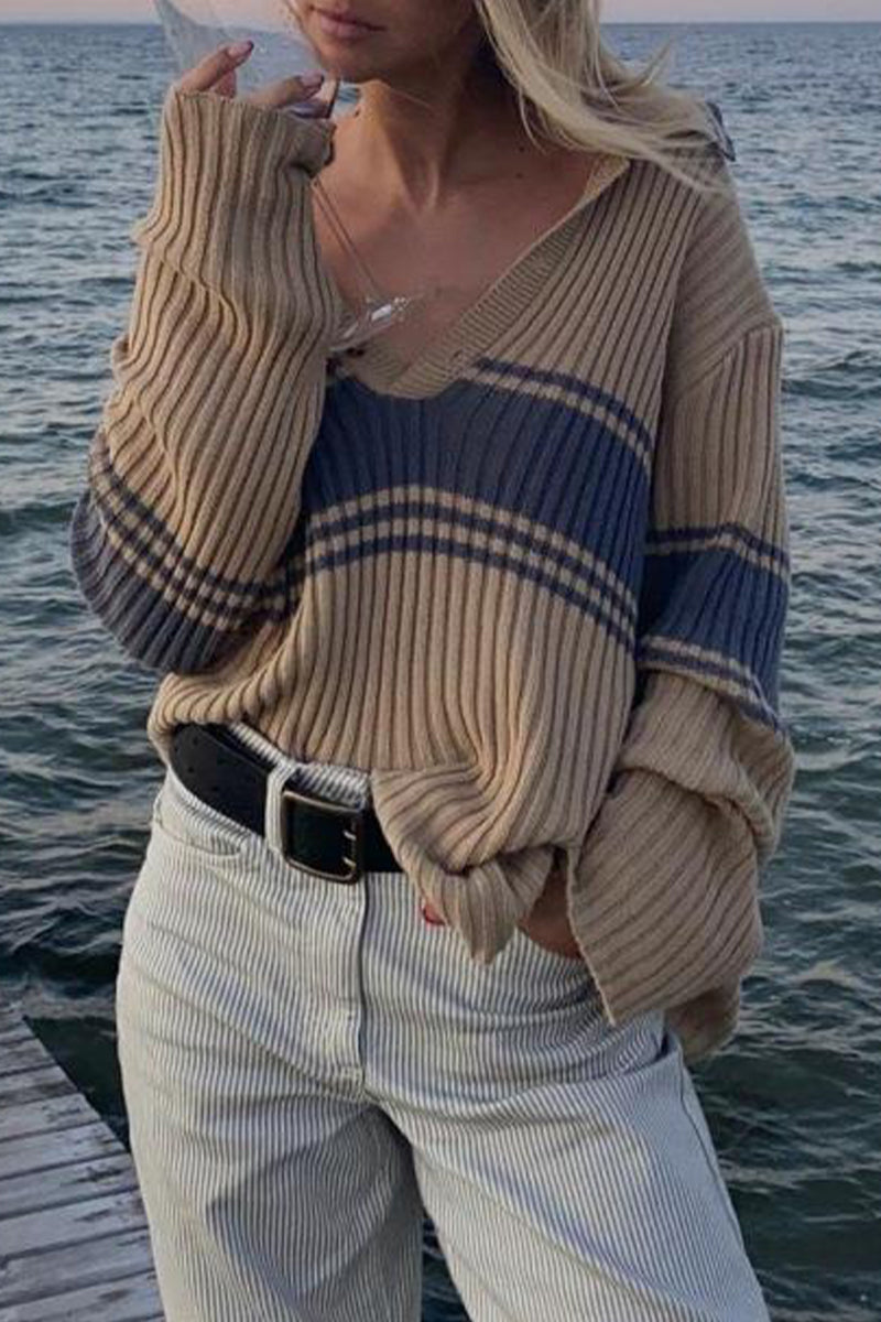 Nicolasa® | Street color block sweater with V-neck and contrast