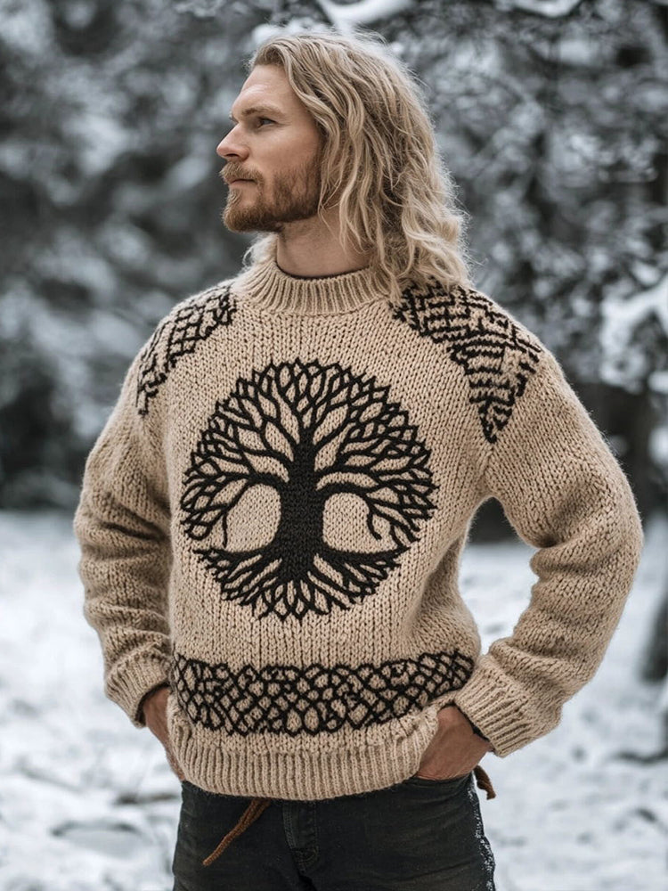 Men's Vintage Viking Inspired Jacquard Cozy Knit Sweater artswardrobe