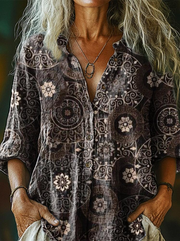 Women's Art Painting Hippie Print Long Sleeve Shirt