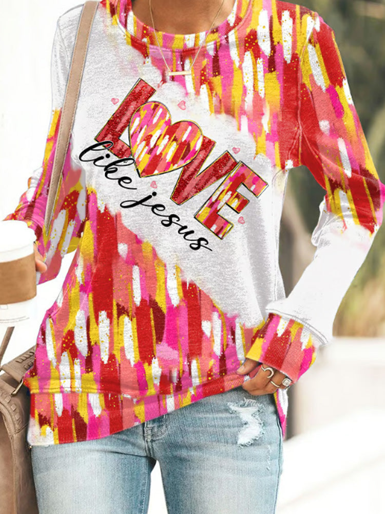 Comstylish Retro Valentine S Day Love Heart Love Like Jesus Print Sweatshirt