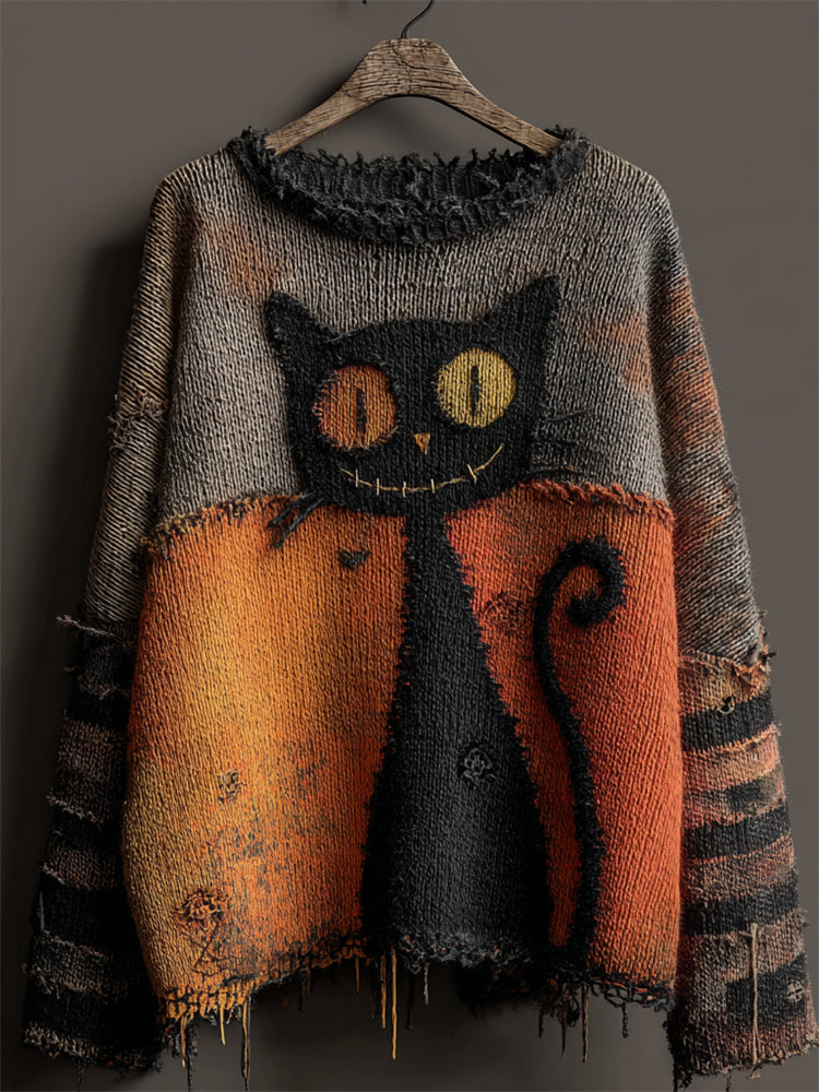 Halloween Black Contrast Stitched Cozy Knit Sweater artswardrobe