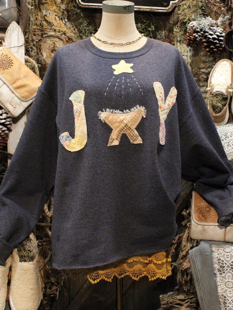 Comstylish Christmas Nativity Patchwork Pattern Vintage Sweatshirt