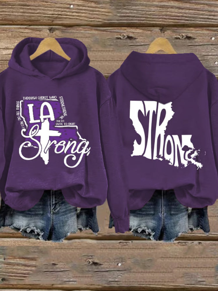 Comstylish Retro Louisiana Strong I Can Do All Things Through Christ Who Strengthens Me Philippians 4_13 Unite To Fight Print Hoodie