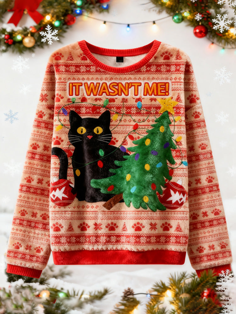 Comstylish Black Cat Destroys Christmas Tree Christmas Ugly Sweatshirt