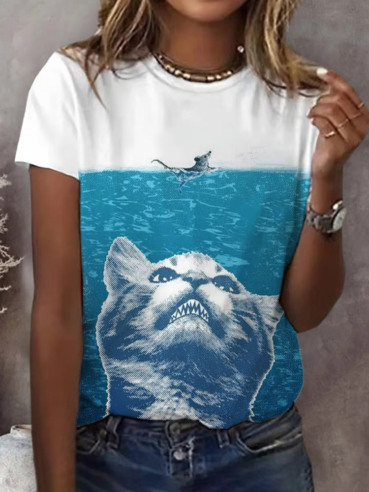 Comstylish Women's Cat Printed Short-sleeved T-shirt