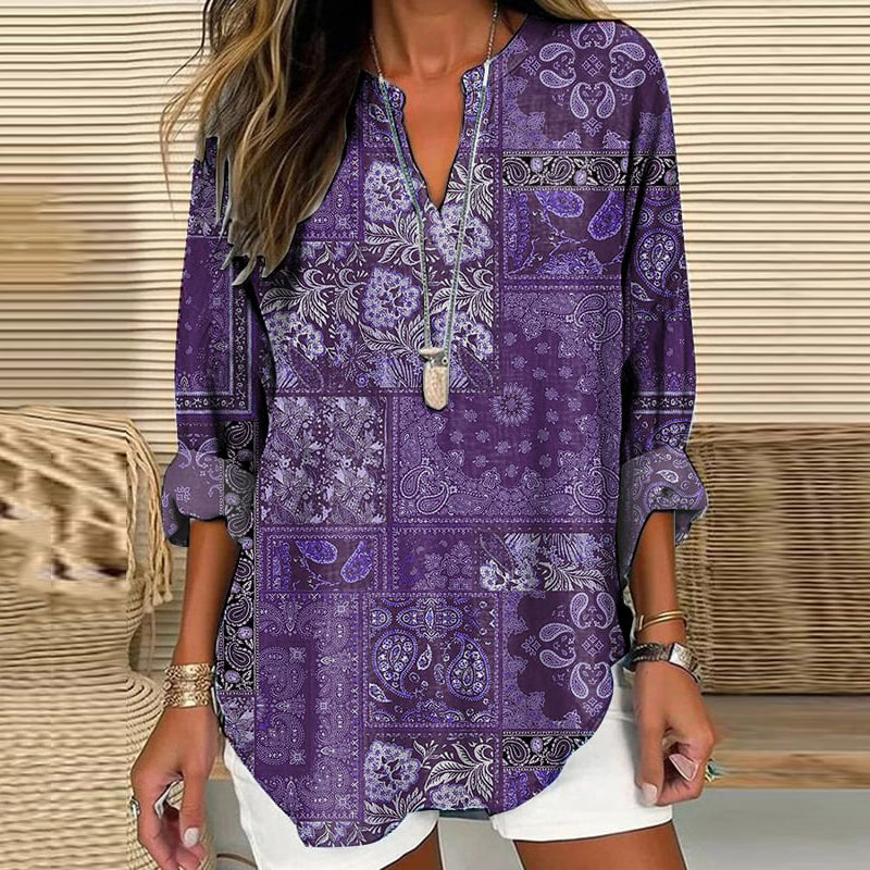 Women's Purple Patchwork Art Cotton And Linen Shirt artswardrobe