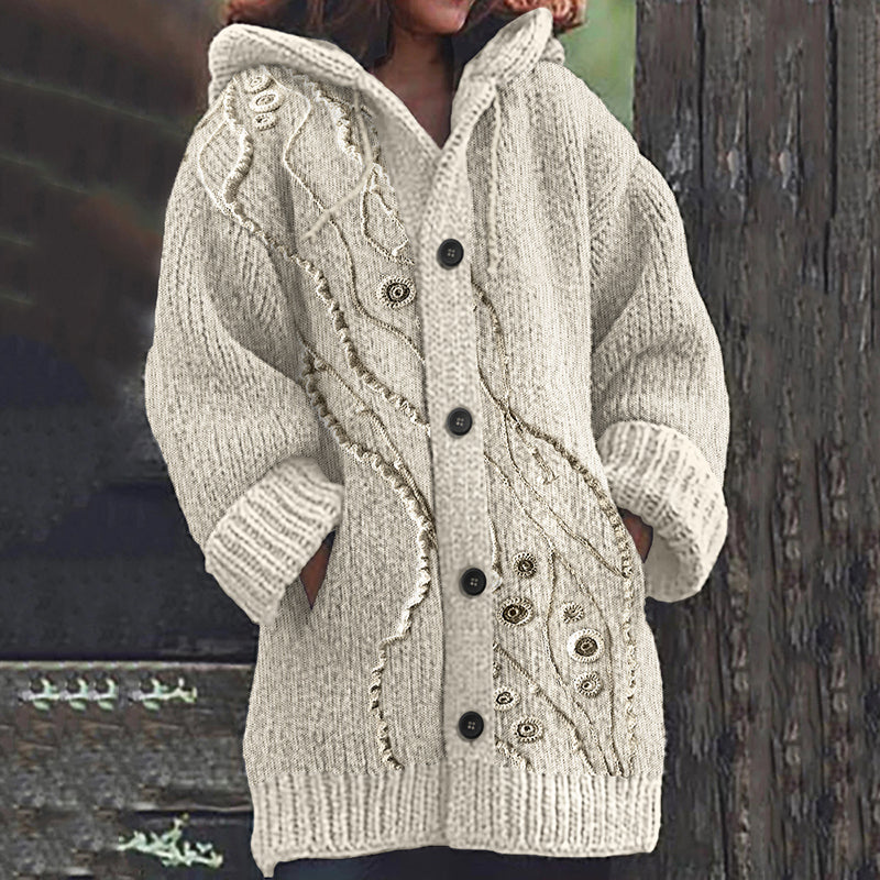 Vintage Embroidery Floral Art Cozy Button Sweater artswardrobe